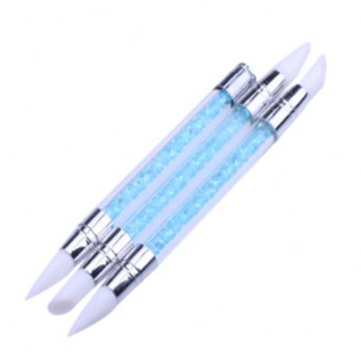 China Rhinestone Nail Art Pen 3Pcs/set Silicone Head Nail Tips Manicure Tool Gel Polish Acrylic Pen Brushes Nail Art With Handle for sale