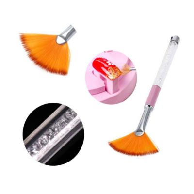 China Nail brush; Nail Art Brushes Crystal Rhinestone Handle Fan Shaped Metal Manicure Tool Gradient Drawing Painting Nail Fan Brush Gel Builder for sale