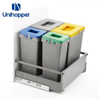 China Unihopper Sustainable Manufacturer Wholesale Kitchen Storage Pull Out Cabinet Waste Bin System With Soft Closing for sale