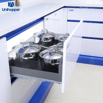 China Modern Unihopper Storage Buffet Accessories Soft Closing Drawer Pull Out Three Sides Glass Basket for sale