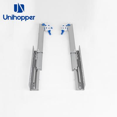 China Wholesale Modern Unihopper 3D Bottom Mount Top Drawer Rails Soft Narrow Drawer Runners Sideboard Undermount Slides for sale