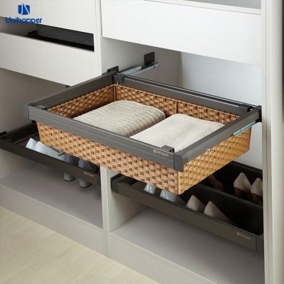 China (Other) Manufacturer Adjustable Wardrobe Pull Out Slide PVC Rattan Storage Basket For Clothes for sale