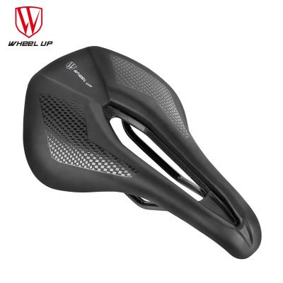 China Breathable WHEEL UP Breathable Hollow Leather Bicycle Saddle Road Cycle Seats Short Nose Bike Seat for sale