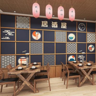 China 5D Izakaya sushi japanese restaurant wallpaper wooden grain Ukiyo-e tatami room decoration wallpaper for sale