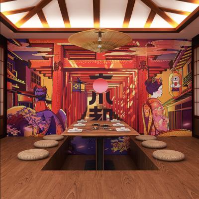 China 3d wallpaper Ukiyo-e wallpaper Japanese style Izakaya sushi restaurant wallpaper Japanese style kill script for sale