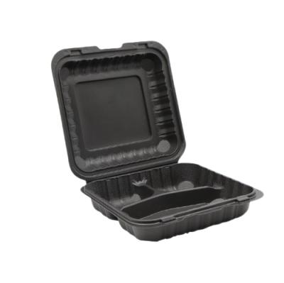 China CLASSIC 8x8 Inch Take Out 3 Compartment Eco - Friendly Disposable Hinged Food Containers Black / White for sale