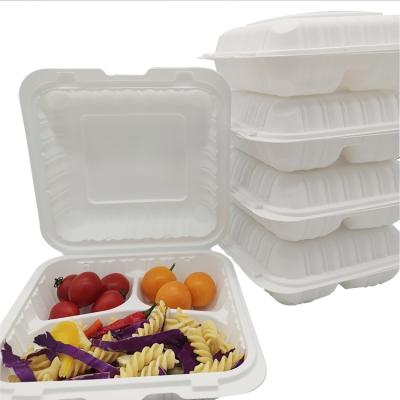 China Disposable Plastic Catering Stocked 3 Compartment Microwavable Bento Food Containers for sale