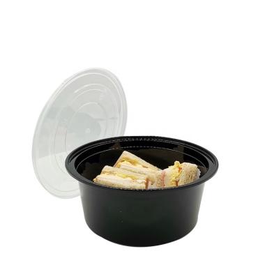 China WF-38R Black Round Food Vegetables Plastic Disposable Storage Containers Microwavable Soup Noodle Hot Bowls for sale