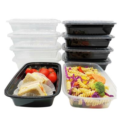 China 1000ML Microwave Black Square Sustainable Meal Prep Safe / Clear Plastic Food Takeaway Container With Lid for sale