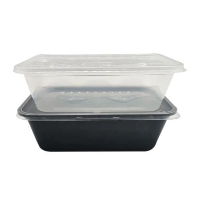 China 750ML Microwavable Rectangular Clear/Black Rectangular Disposable Container PP Plastic Takeout Container Lunch Box Wave Pattern With Lid for sale