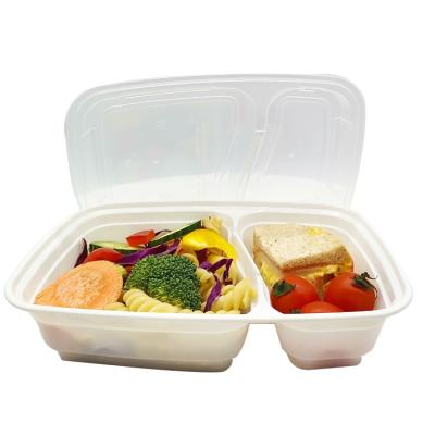 China 2 Compartments Disposable Plastic Lunch Box Microwave Stocked Safe Takeaway Container for sale