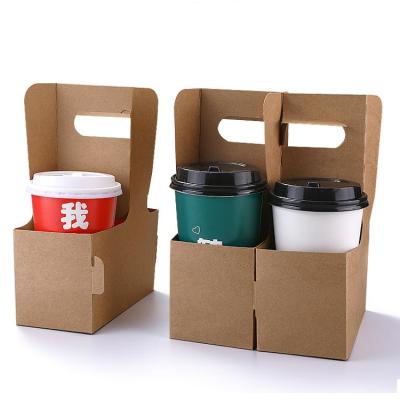 China Shop Disposable Thickened Cover 2 /4 Cup Holder Wrapping Paper Cup Holder Coffee Milk Tea Cup Holder Takeout Portable Tray for sale