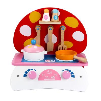 China Eco-friendly Material Early Learning Pretend Role Play Wooden Miniature Mushroom Kitchen Game Set For Kids for sale