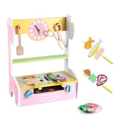 China Eco-friendly Material Kids Grill Toy Wooden BBQ Educational Simulation Pretend Game Playing Barbecue Toy for sale