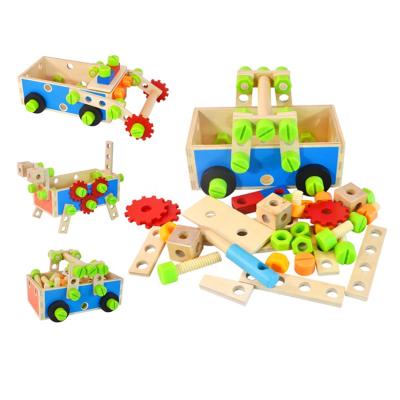 China Classic DIY Children's Developing Wooden Intelligence Nut And Bolt Construction Truck Toys Early Intelligence Educational Toys for sale