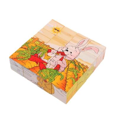 China Hardwood Rabbit Illustration Block Toy Children Building Block Hexagon Set for sale