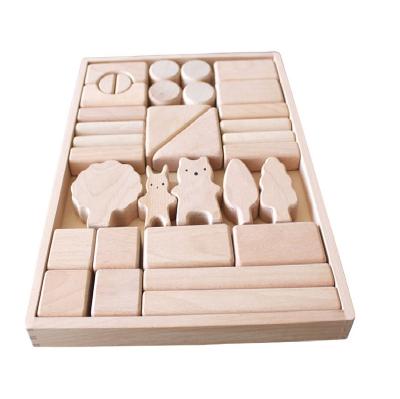 China Building Block Educational Wooden Animal Toys Toy Natural Eco-Friendly Wood Building Block Set For Children Kids Educational Construction Safe for sale