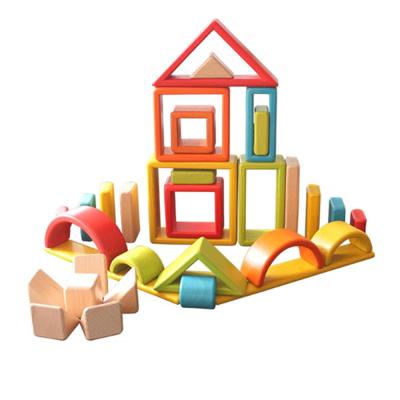 China Educational Toy Rainbow Stacker Wooden Building Blocks, Wooden Interlocking Blocks Play With Tray Geo Building Blocks Safe Non Toxic for sale