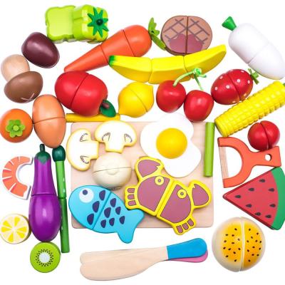 China Magnetic Wooden Vegetables Fruits Cutting Cooking Food Pretend Play Kitchen Set Toy for sale