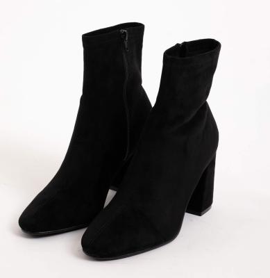 China Anti-slippery Black Chunky Microfiber Platform Block Heel Ankle Boots Women for sale