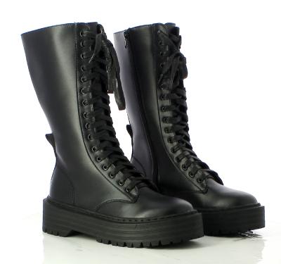 China Lady Flat Fashion Boots Lady Rejects Flat Chunky Lace Up Mid Rise PU Biker Boots for sale