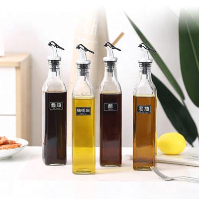 China Frying Oil Best Selling Square Empty Olive Oil Glass Bottles With Olive Oil Dispenser For Oil Vinegar Sauce Wine 500ml In Stock for sale