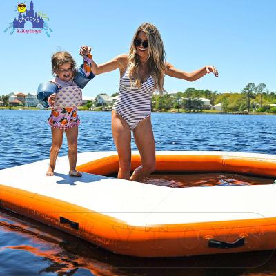 China Packing New Product DWF Inflatable Jet Ski Dock Mat Water Mats Inflatable Material Water Floating Water Mats Water Sports Island Packing for sale