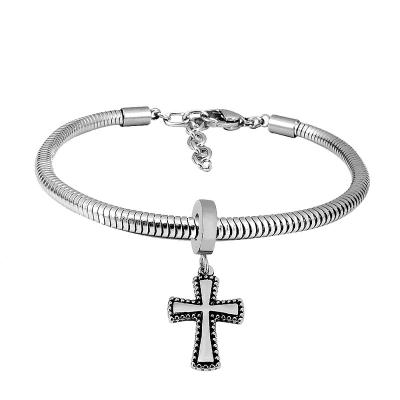 China AFXSION CLASSIQUE Hot Selling European and American Hot Selling Stainless Steel Chain Bracelet Snake Charm Cross Jewelry Pendant Adjustable Bracelet for sale