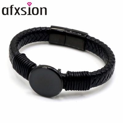 China AFXSION CLASSIQUE Customizable Business Bracelet 18K Gold Stainless Steel Leather Bracelet European and American Men's Jewelry for sale