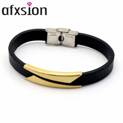 China AFXSION Amazon New Jewelry CLASSIC Hot Selling Leather Bracelet Men's Customizable Stainless Steel Bracelet for sale