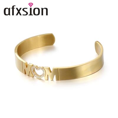 China AFXSION Romantic European and American Hot Selling Jewelry Mother's Day Bracelet Stainless Steel Cuff Bracelet Mother's Day Gift for sale