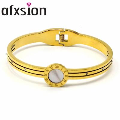 China Classic Spring Bracelets Jewelry Stainless Steel AFXSION Brand Roman Numeral Bracelet 18K Gold Stainless Steel Bracelet Women for sale