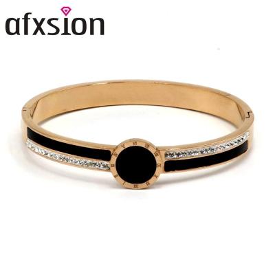 China AFXSION Stainless Steel Best Selling Jewelry Bangle Roman Numeral Bracelets With Shell And Diamonds Stainless Steel Bracelet Women for sale