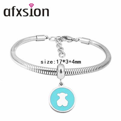 China AFXSION Picture Jewelry Bangle Mickey Bear Pendants DIY Classic Stainless Steel Bangle Top-selling Adjustable Custom Bangle for sale