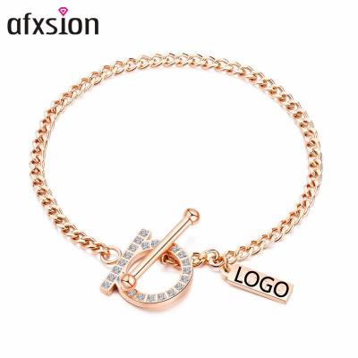 China 2020 New AFXSION Stainless Steel Jewelry Diamond OT Buckle Custom LOGO Chain Pendant Bracelet Stainless Steel Bracelet for sale