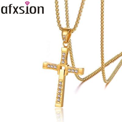 China Popular Charm Jewelry Pendant Silver Or Gold Plated Stainless Steel Cross Pendant With Crystal Stone Necklace Jewelry for sale