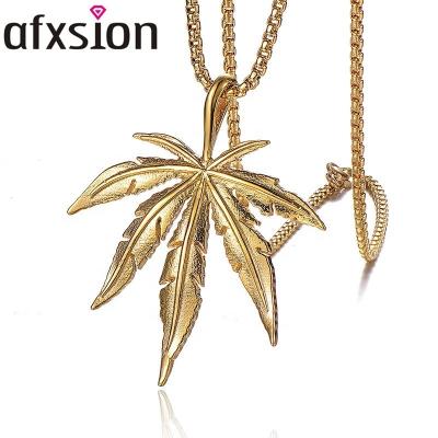 China High quality charm jewelry pendant hiphop gold plated stainless steel maple leaf pendant necklace jewelry for sale