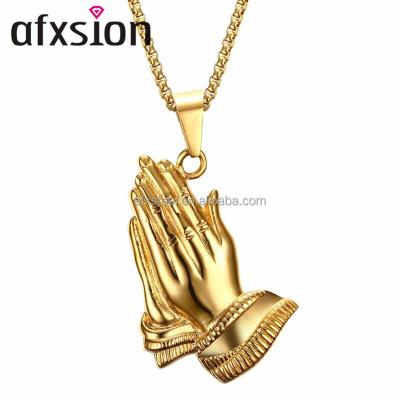 China Charm Pendant AFXSION Jewelry Factory Direct, New Religious Gold Stainless Steel Prayer Jewelry 46MM Men's Accessories Hip Hop Pendant for sale