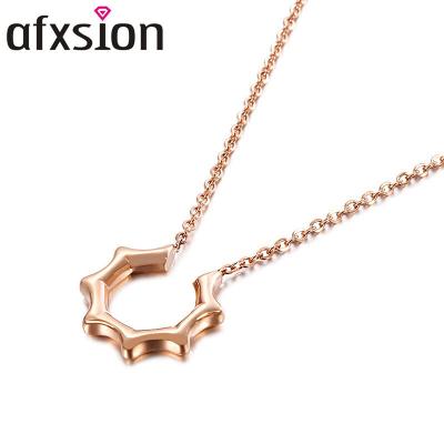 China AFXSION CLASSIC Wholesale 2019 Jewelry Fashion Rose Gold Necklace Stainless Steel Korean Necklace for sale