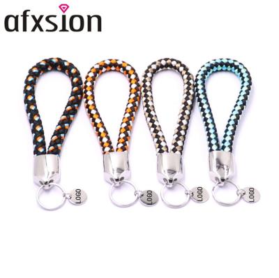 China AFXSION 2020 CLASSIC Wholesale Newest Fashionable Stainless Steel Multiple Colors Custom PU Braided Leather Keychain Rope Key Chain for sale