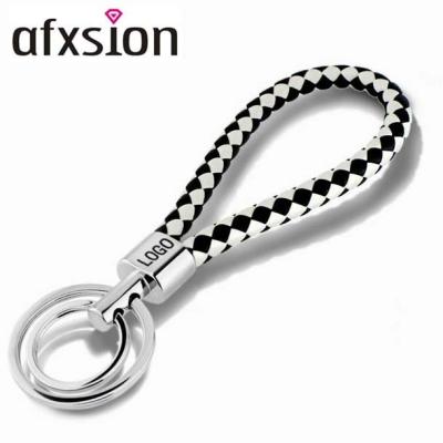 China AFXSION CLASSIC Colorful Leather Braided Woven Women Keychains Men Car Key Rings Bag Pendant Key Chains Fit DIY PU Double Rope Rings for sale