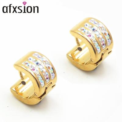 China Earring Afxsion Personality Stainless Steel Hoop Earrings Circle, 18k Gold Color Diamond Stud Earrings for sale