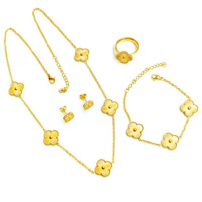 China AFXSION CLASSIC Factory Wholesale High Quality Ring Earrings Clover VCA 18K Gold Jewelry Set Stainless Steel Necklace Bracelet for sale