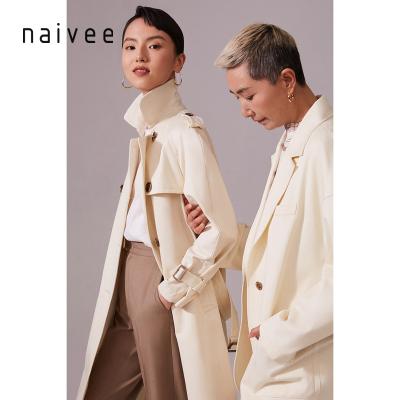 China Naivee Spring Series Breathable Cotton Double Breasted Mid Length Women Coat Ladies Jacket Stylish Look for sale