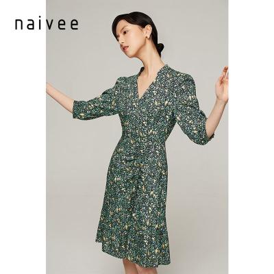 China Naivee Spring Series Quality Fishtail Dress Chiffon Anti-static Flower Printed For Women Ladies for sale