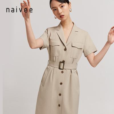 China Naivee Spring Series Antistatic Shirt Dress Fashion Women Ladies OL Waisted Knee Length Knee Length for sale