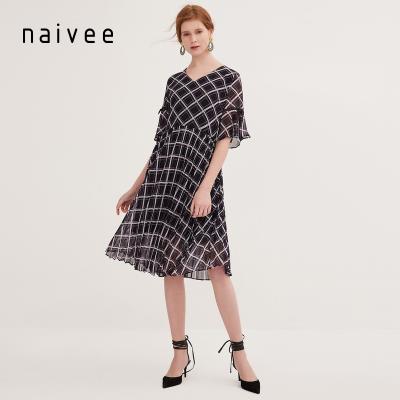 China Naivee Factory Casual Wear Breathable Women Club Printed Dress Ladies With Ruffle for sale