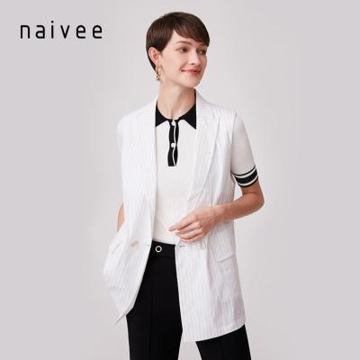 China Vintage Comfortable Breathable Women Workplace Spring Naivee Slim Striped White Sleeveless Vest Suit Vest for sale