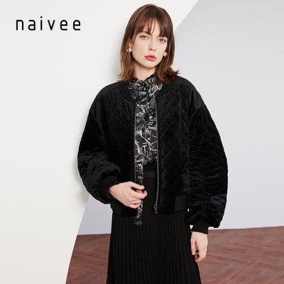 China Naivee Retro Style Two Winter And Autumn Wear Baseball Velvet Jacket Comfortable And Breathable Black Cotton Women Short Jackets And Coats for sale