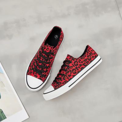 China Red Leopard Print Women Canvas Sneakers Rubber Sole Slip On Shoes For Women Lace Up Casual Shoes for sale